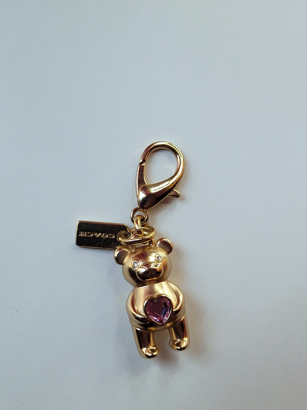 Coach Gold-Tone Bear Charm with Pink Heart Crystal